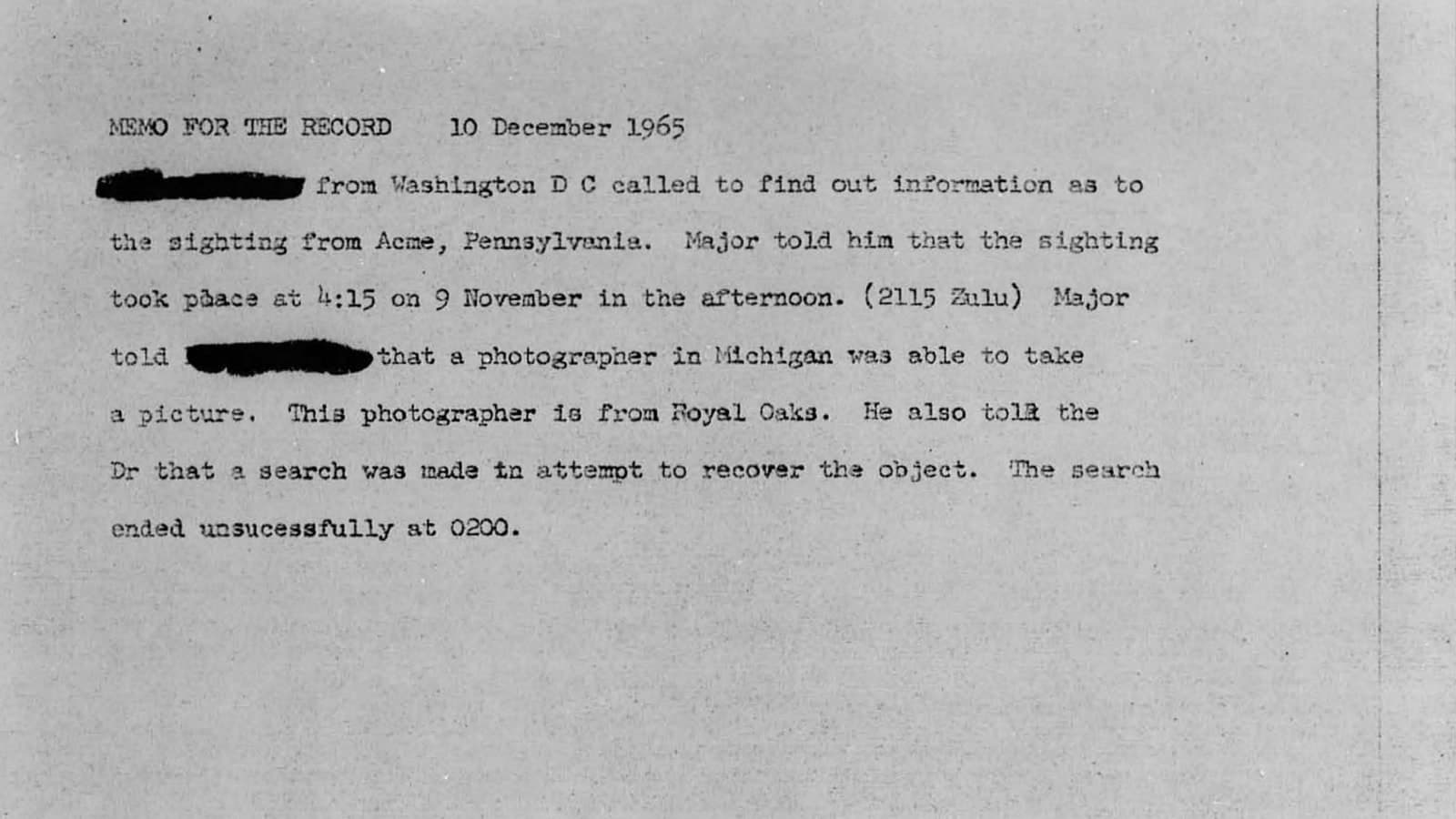 1965 Kecksburg UFO incident
