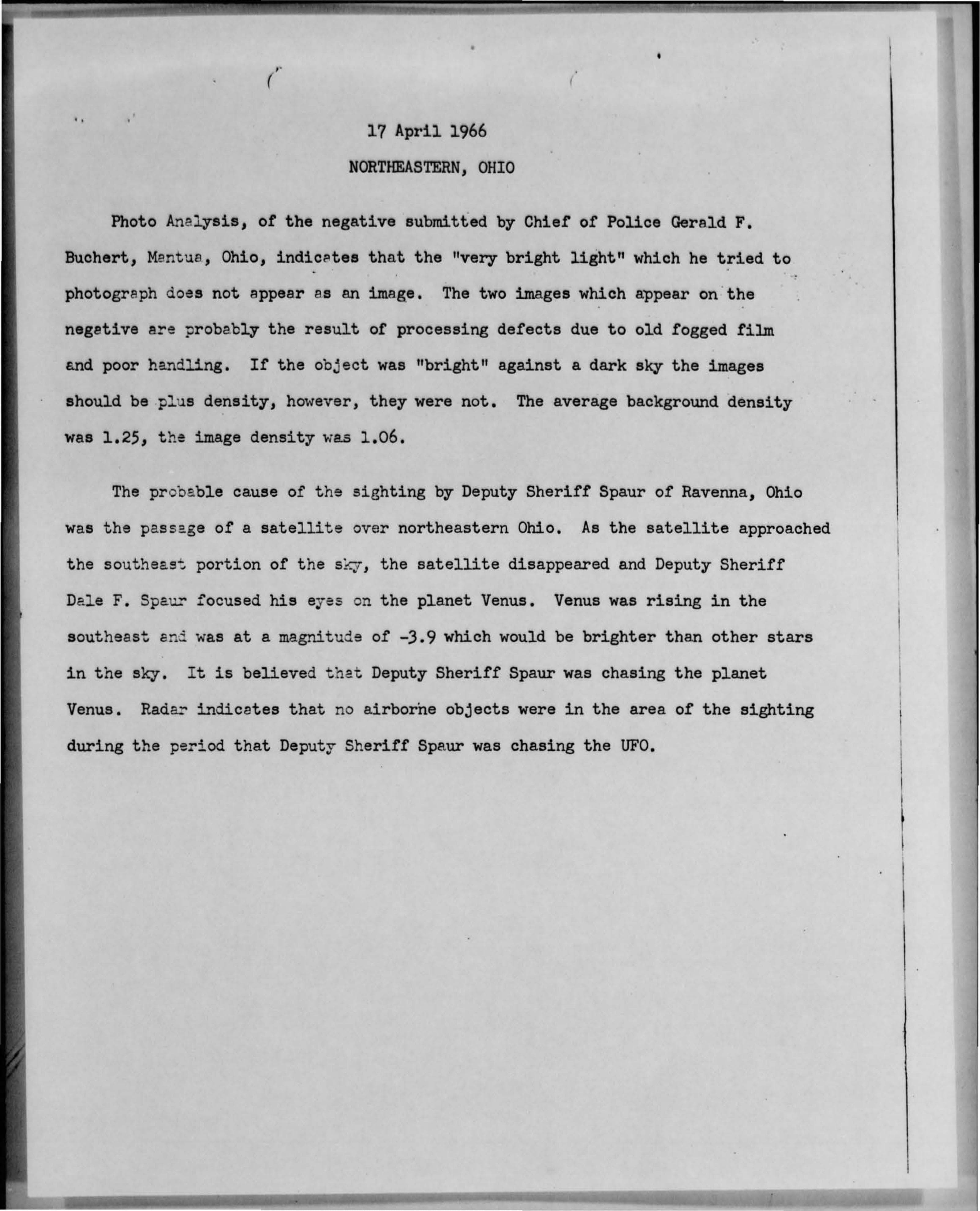 1966 Portage County UFO Chase