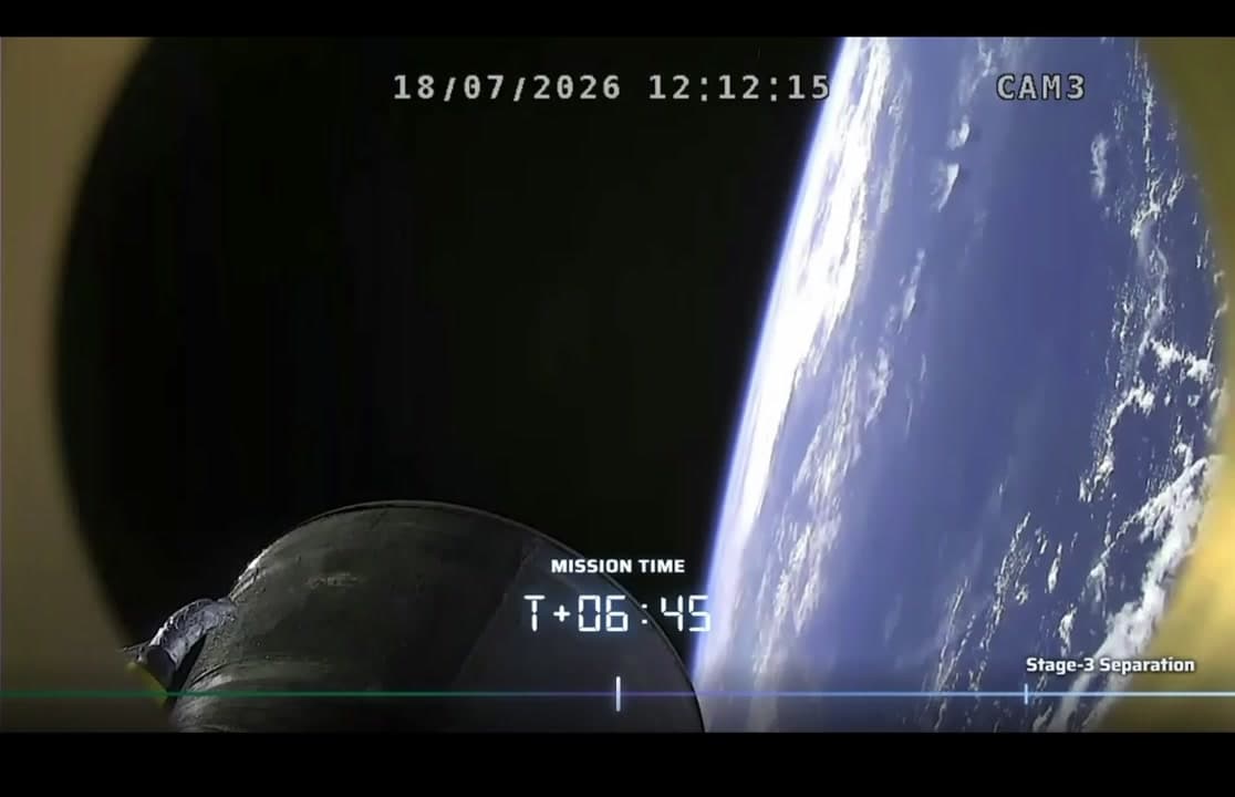 Tiny bright object crosses Vikram-1 stage camera after separation