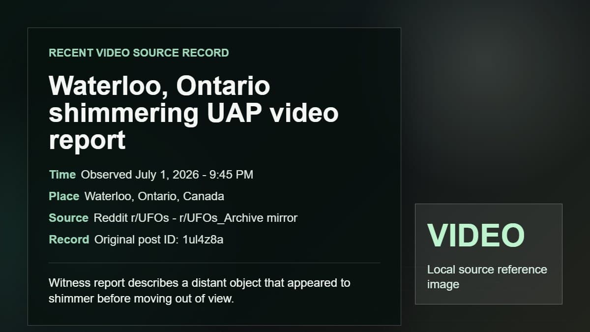 Waterloo, Ontario, brillante informe en vídeo sobre UAP